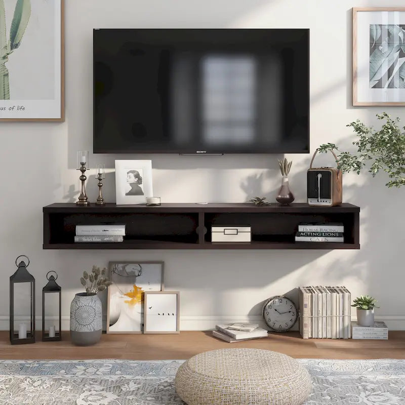 Mobile TV sospeso a 2 ripiani da parete, moderno, da 60 pollici