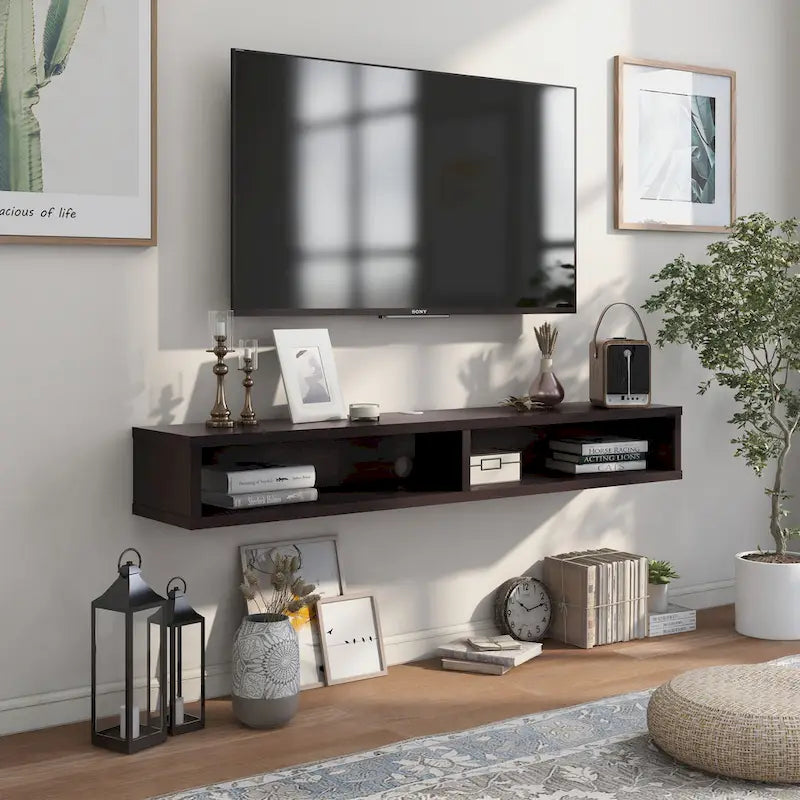 Mobile TV sospeso a 2 ripiani da parete, moderno, da 60 pollici