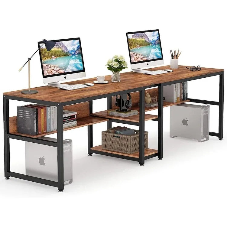 Scrivania Doppia con Libreria, Scrivania da Ufficio per Due Persone 78,7"