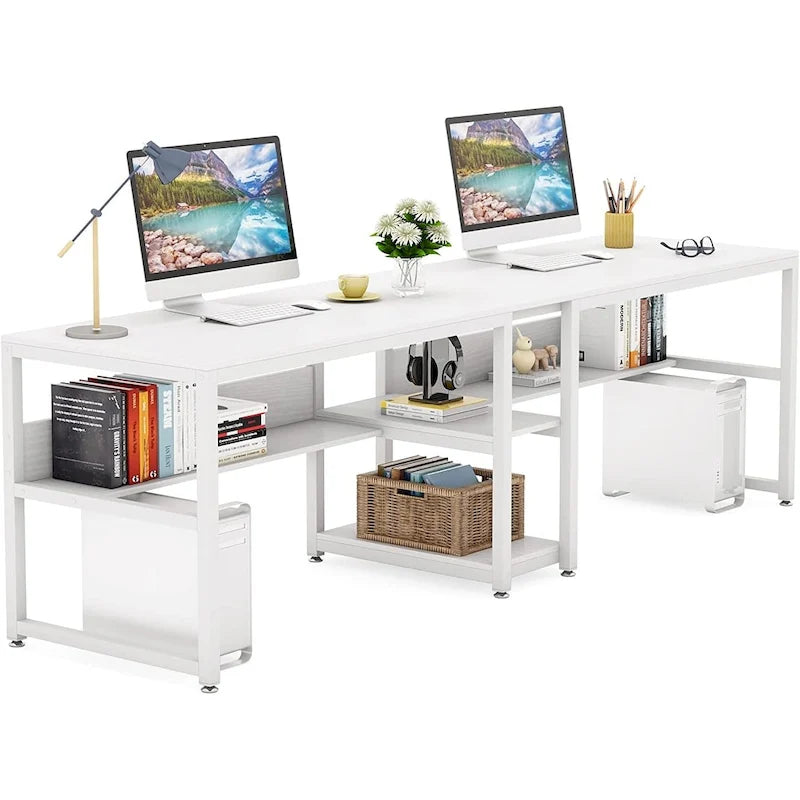 Scrivania Doppia con Libreria, Scrivania da Ufficio per Due Persone 78,7"