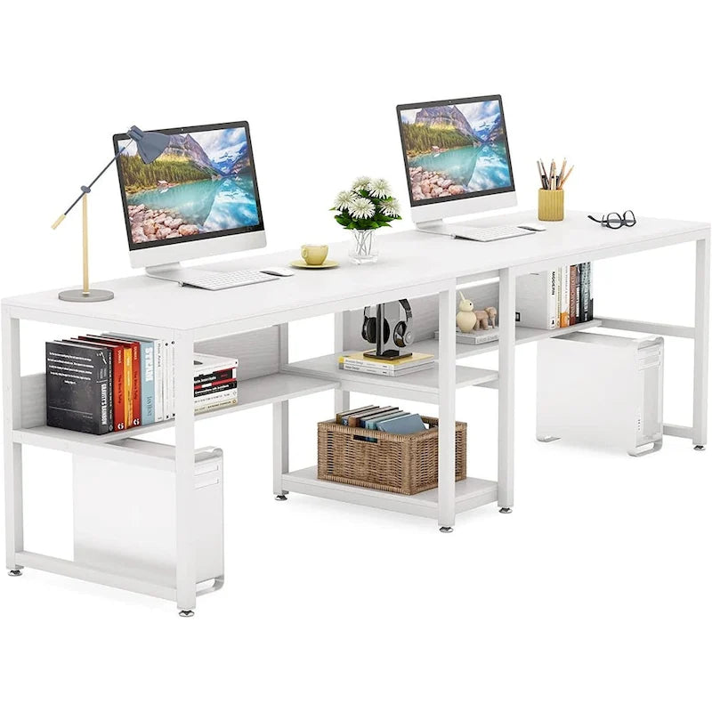 Scrivania Doppia con Libreria, Scrivania da Ufficio per Due Persone 78,7"