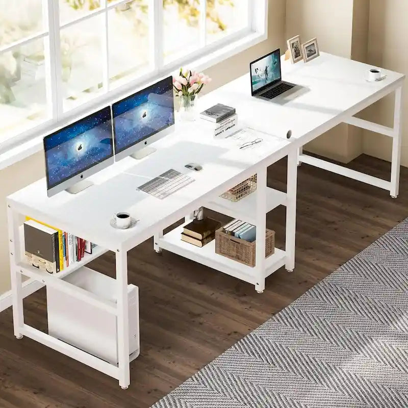 Scrivania Doppia con Libreria, Scrivania da Ufficio per Due Persone 78,7"