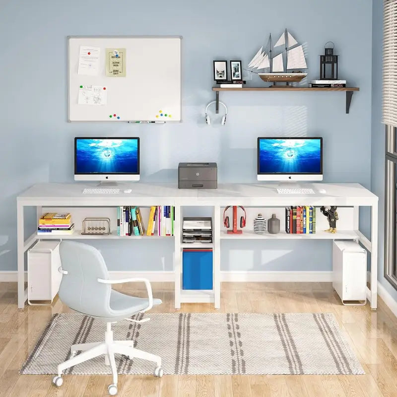 Scrivania Doppia con Libreria, Scrivania da Ufficio per Due Persone 78,7"