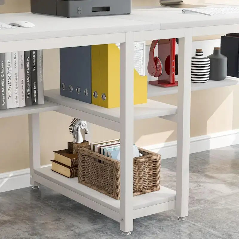 Scrivania Doppia con Libreria, Scrivania da Ufficio per Due Persone 78,7"