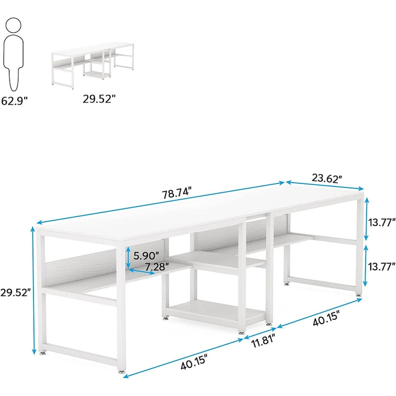 Scrivania Doppia con Libreria, Scrivania da Ufficio per Due Persone 78,7"