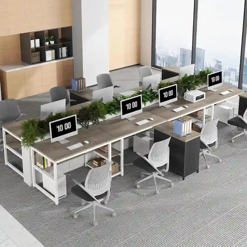 Scrivania Doppia con Libreria, Scrivania da Ufficio per Due Persone 78,7"