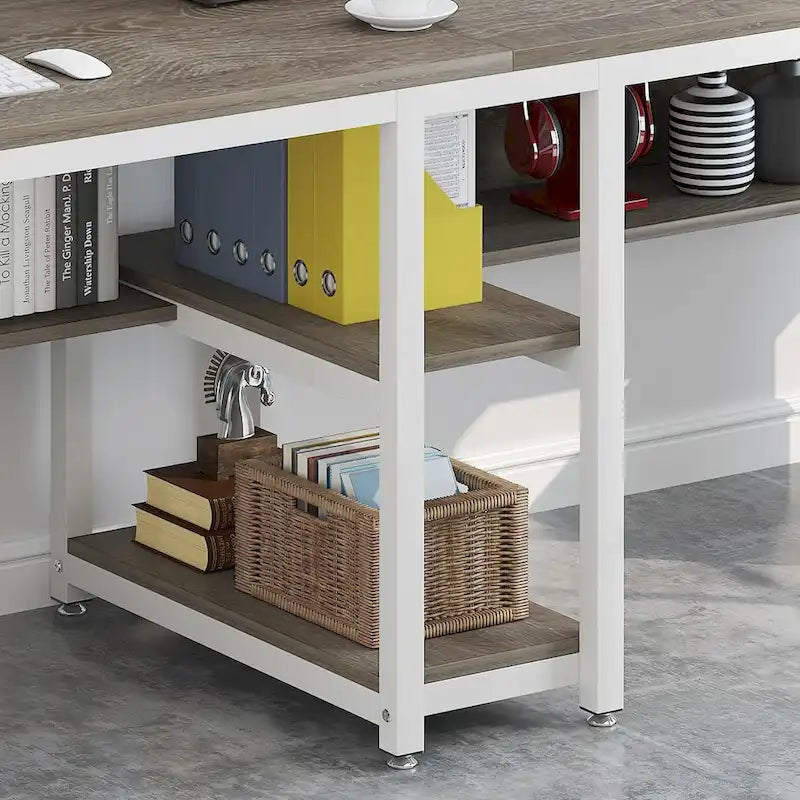 Scrivania Doppia con Libreria, Scrivania da Ufficio per Due Persone 78,7"