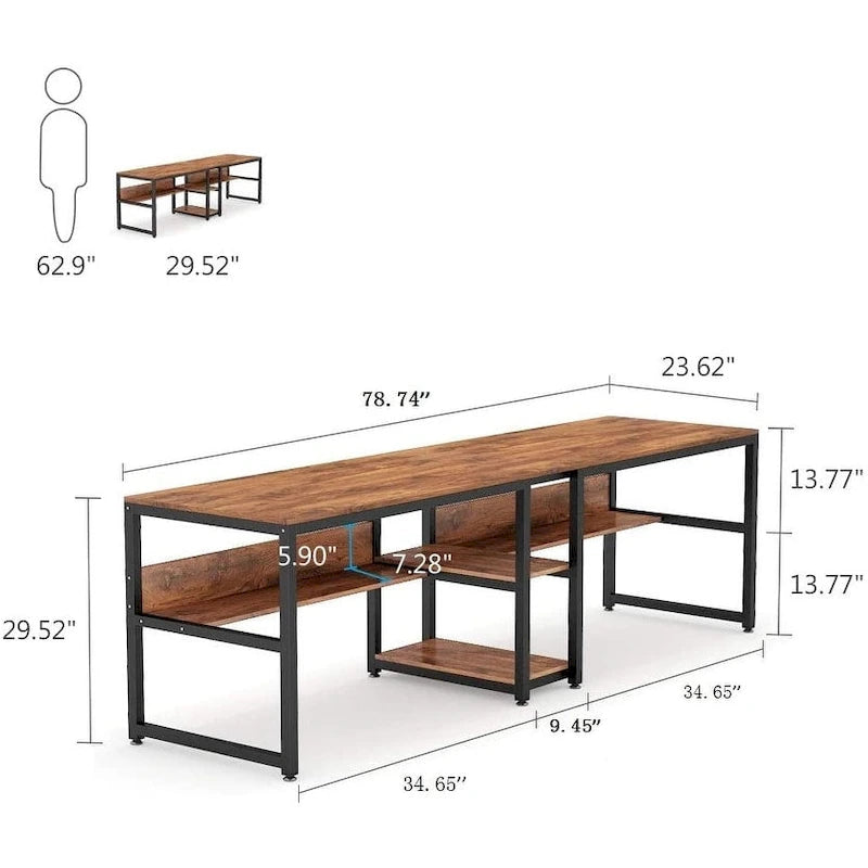 Scrivania Doppia con Libreria, Scrivania da Ufficio per Due Persone 78,7"