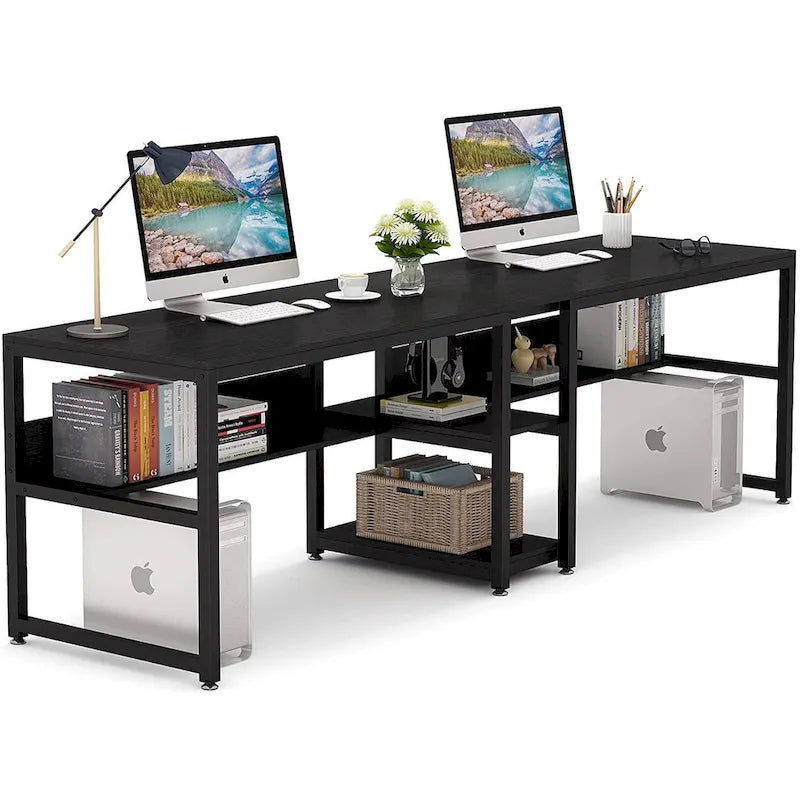 Scrivania Doppia con Libreria, Scrivania da Ufficio per Due Persone 78,7"