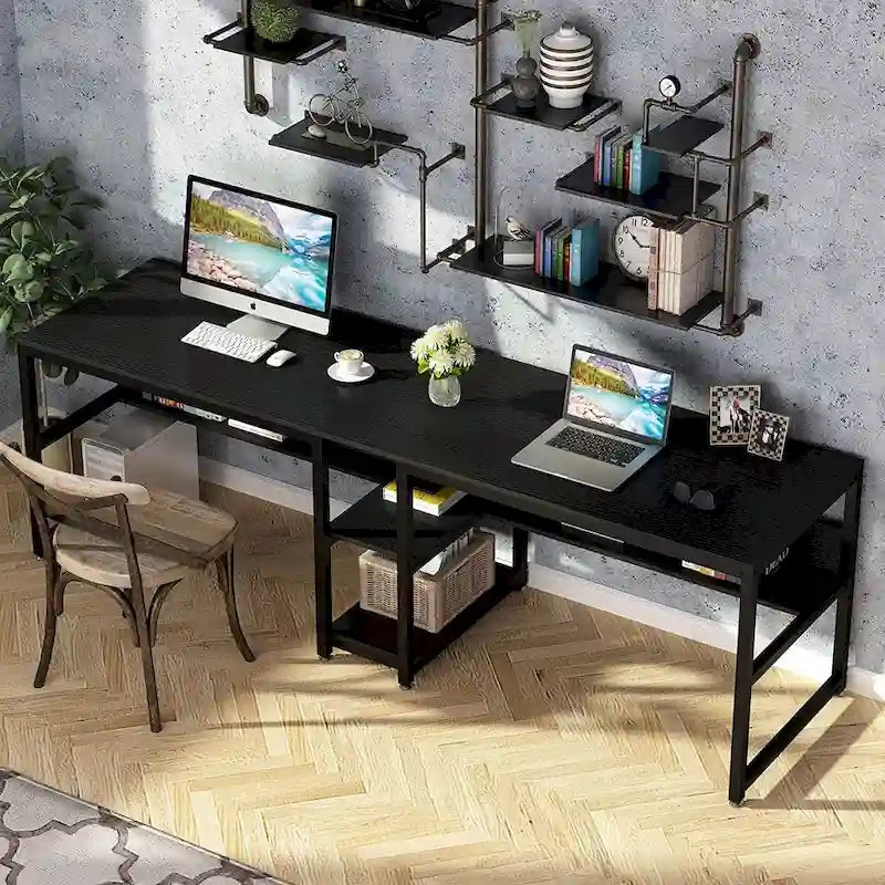 Scrivania Doppia con Libreria, Scrivania da Ufficio per Due Persone 78,7"