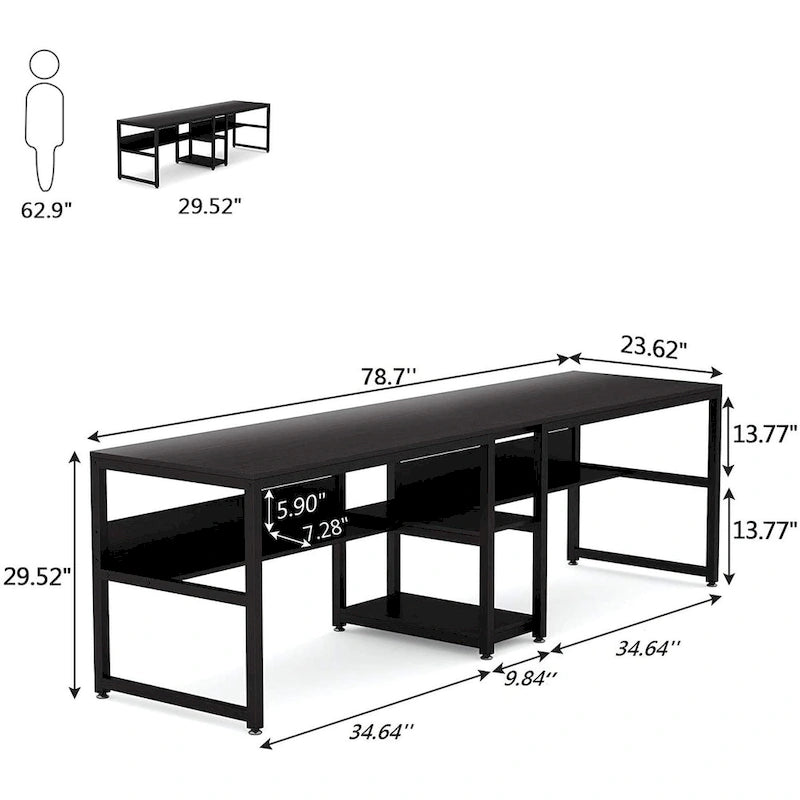 Scrivania Doppia con Libreria, Scrivania da Ufficio per Due Persone 78,7"