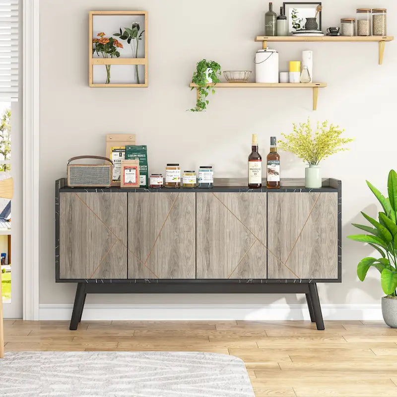 Credenza da 55 pollici, mobile da cucina, credenza da bar con contenitore e ante per sala da pranzo, soggiorno, ingresso