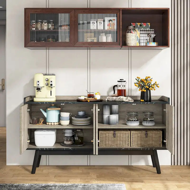 Credenza da 55 pollici, mobile da cucina, credenza da bar con contenitore e ante per sala da pranzo, soggiorno, ingresso