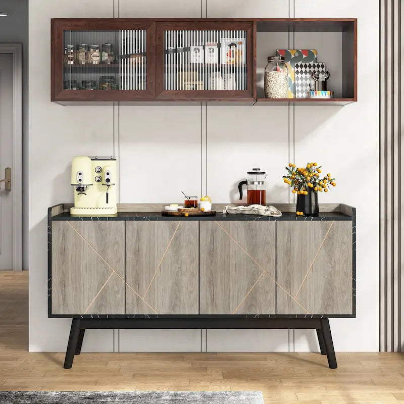 Credenza da 55 pollici, mobile da cucina, credenza da bar con contenitore e ante per sala da pranzo, soggiorno, ingresso