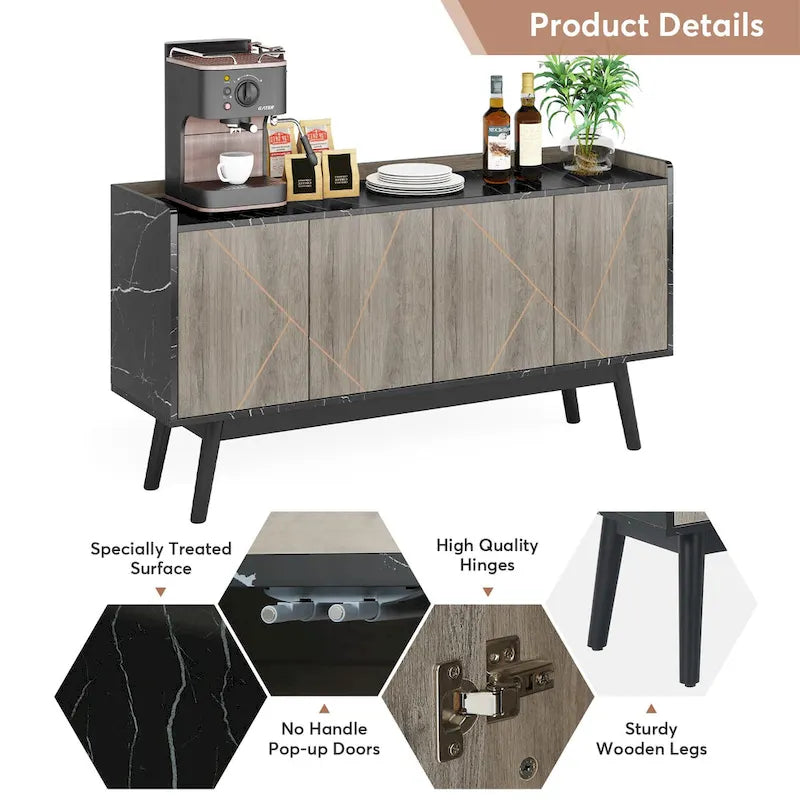 Credenza da 55 pollici, mobile da cucina, credenza da bar con contenitore e ante per sala da pranzo, soggiorno, ingresso