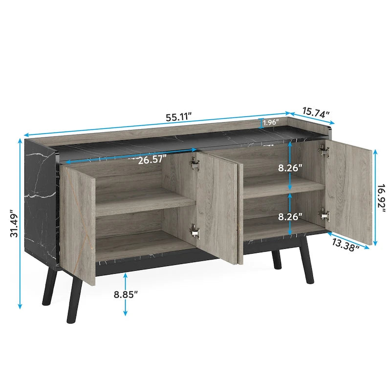 Credenza da 55 pollici, mobile da cucina, credenza da bar con contenitore e ante per sala da pranzo, soggiorno, ingresso