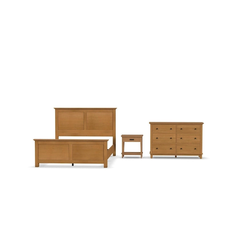 Set letto queen-size, comodino e cassettiera a 3 pezzi Oak Park in legno marrone