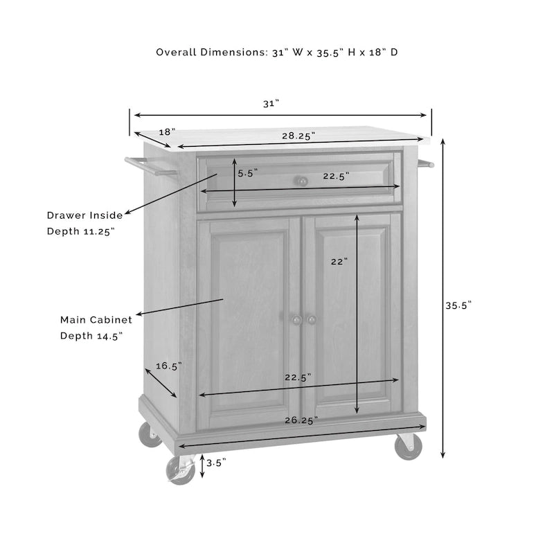 Carrello da cucina portatile con top in granito - 31L x 18P x 35,5H