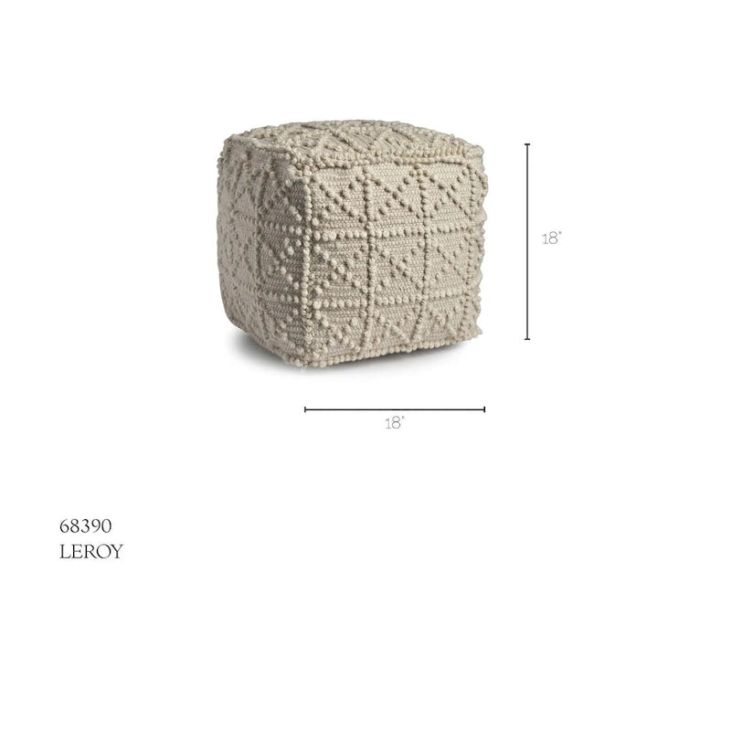 Pouf quadrato in lana color crema con lavorazione a punto pop-corn