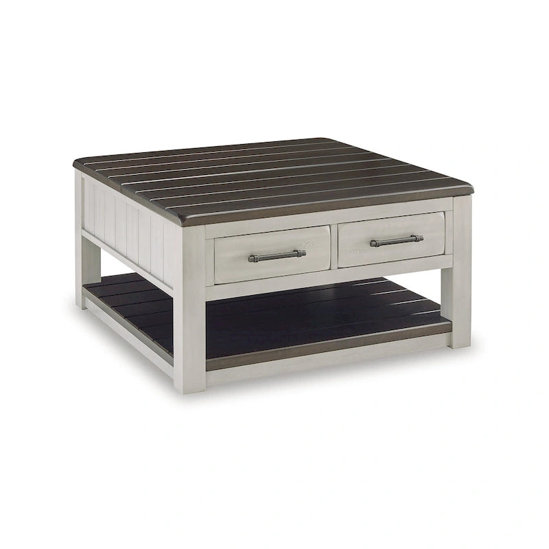 Tavolino elevabile grigio/marrone rustico con cassetti e rotelle - 35,5L x 35,5P x 19,38A