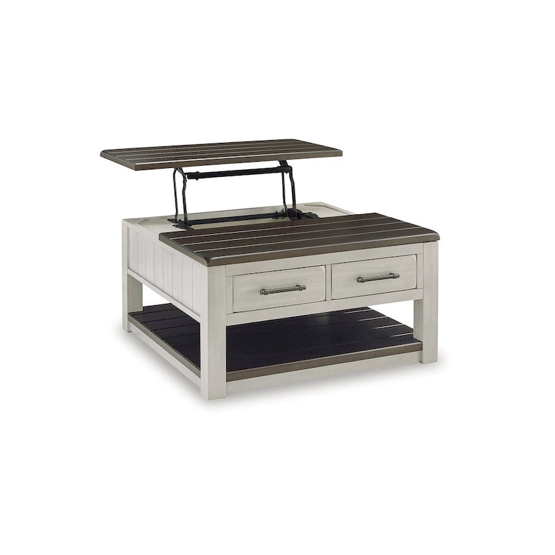 Tavolino elevabile grigio/marrone rustico con cassetti e rotelle - 35,5L x 35,5P x 19,38A