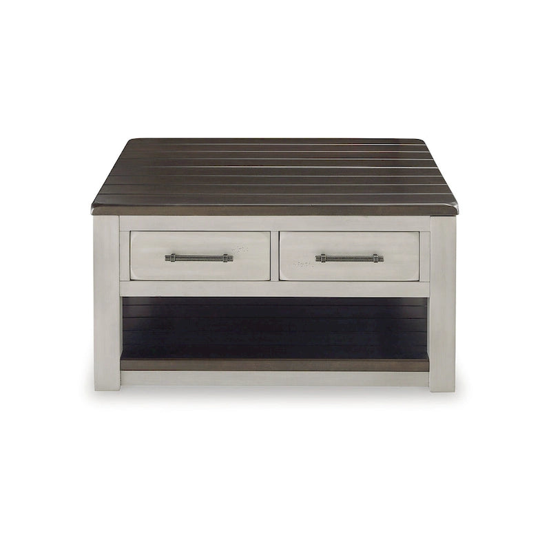 Tavolino elevabile grigio/marrone rustico con cassetti e rotelle - 35,5L x 35,5P x 19,38A