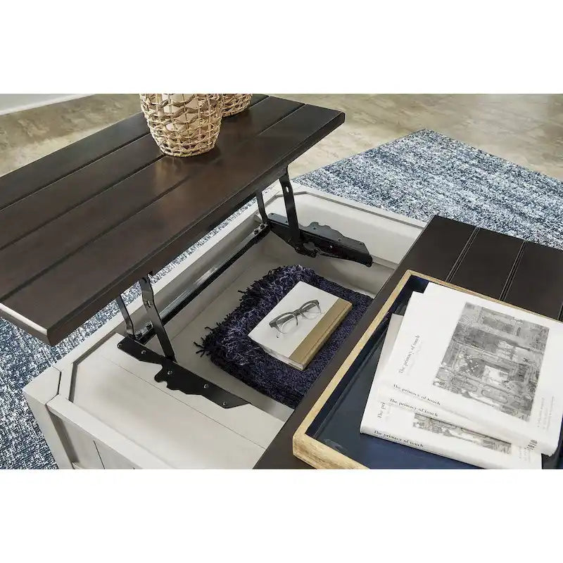 Tavolino elevabile grigio/marrone rustico con cassetti e rotelle - 35,5L x 35,5P x 19,38A