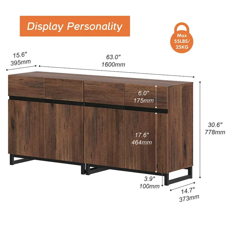 Credenza moderna a buffet con ripiani regolabili, tavolino da caffè per sala da pranzo