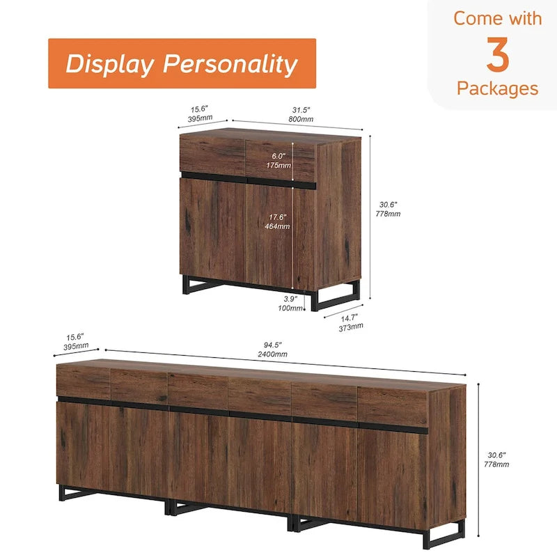 Credenza moderna a buffet con ripiani regolabili, tavolino da caffè per sala da pranzo