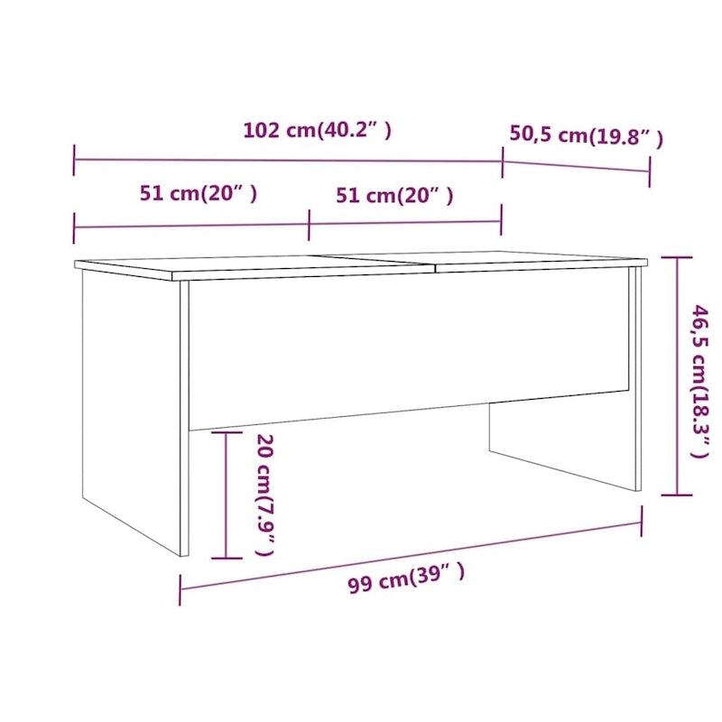 Tavolino da caffè sollevabile con contenitore nascosto - 102,1 x 50,5 x 46,5 cm