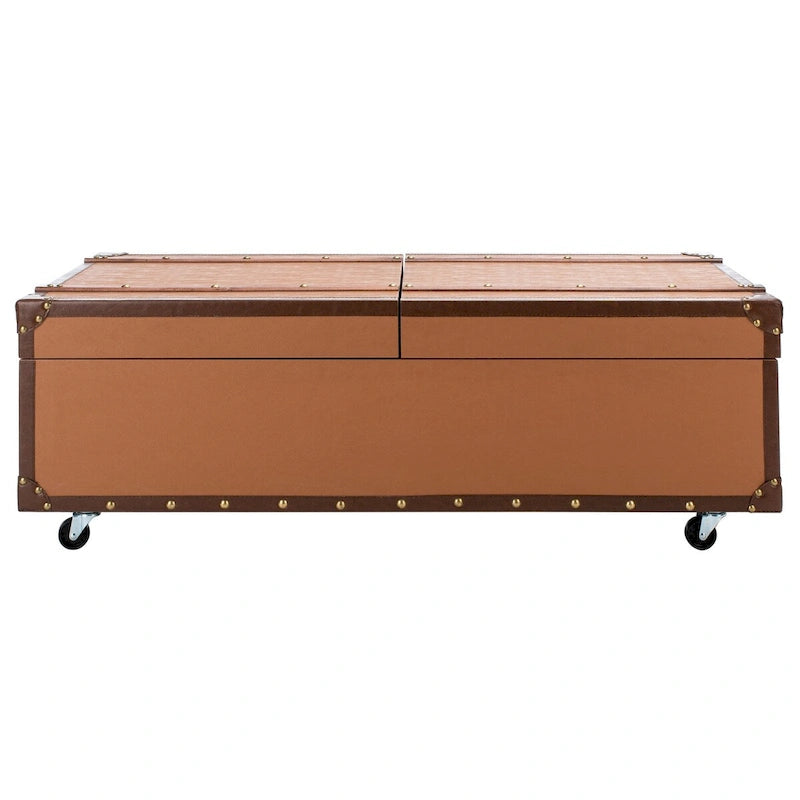 Tavolino da Salotto con Baule a Vapore Retrò con Contenitore e Portabottiglie - 119 cm L x 61 cm P x 38 cm A