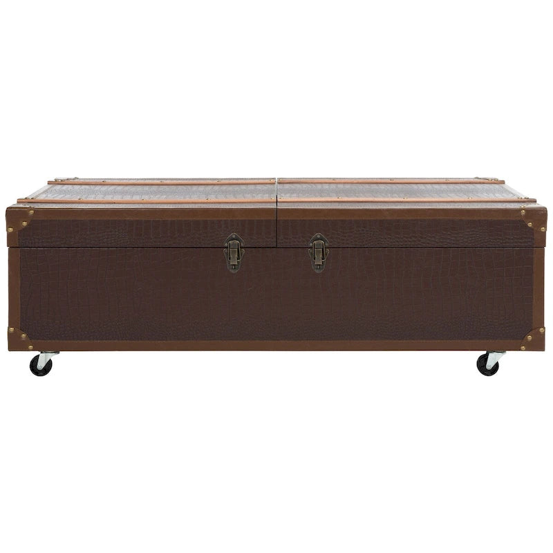 Tavolino da Salotto con Baule a Vapore Retrò con Contenitore e Portabottiglie - 119 cm L x 61 cm P x 38 cm A