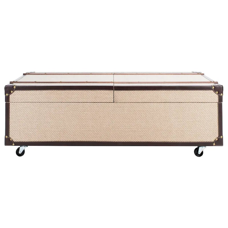 Tavolino da Salotto con Baule a Vapore Retrò con Contenitore e Portabottiglie - 119 cm L x 61 cm P x 38 cm A