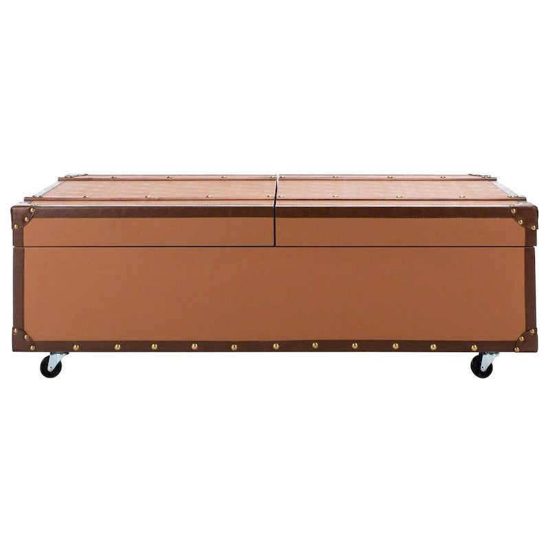 Tavolino da Salotto con Baule a Vapore Retrò con Contenitore e Portabottiglie - 119 cm L x 61 cm P x 38 cm A