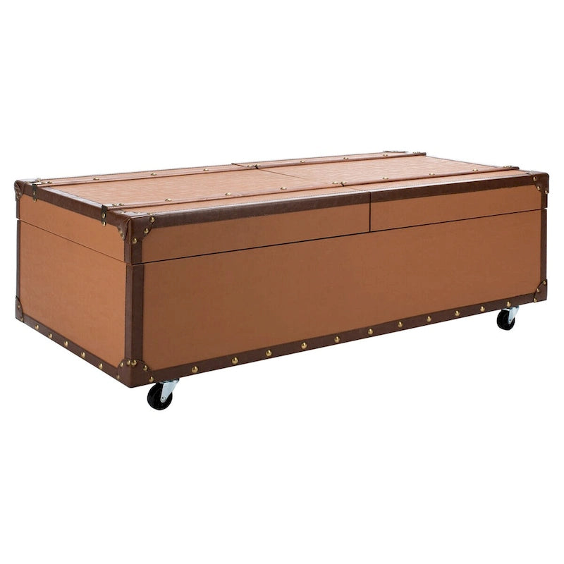 Tavolino da Salotto con Baule a Vapore Retrò con Contenitore e Portabottiglie - 119 cm L x 61 cm P x 38 cm A