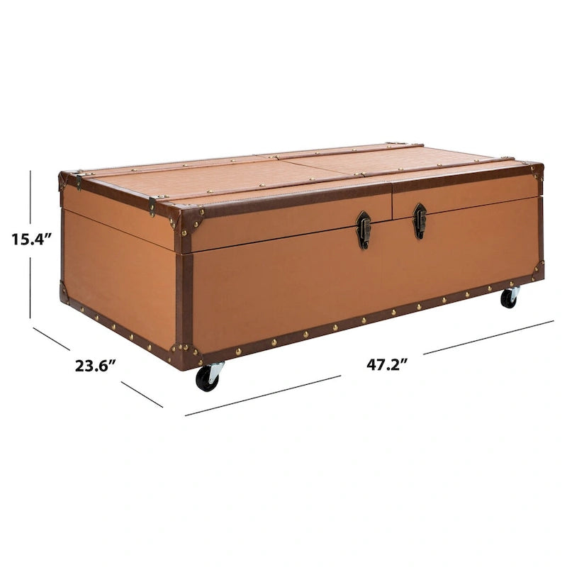 Tavolino da Salotto con Baule a Vapore Retrò con Contenitore e Portabottiglie - 119 cm L x 61 cm P x 38 cm A