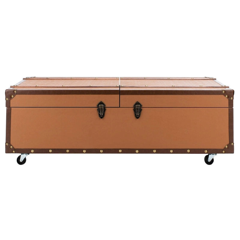Tavolino da Salotto con Baule a Vapore Retrò con Contenitore e Portabottiglie - 119 cm L x 61 cm P x 38 cm A