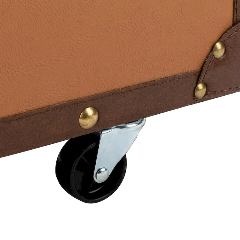 Tavolino da Salotto con Baule a Vapore Retrò con Contenitore e Portabottiglie - 119 cm L x 61 cm P x 38 cm A