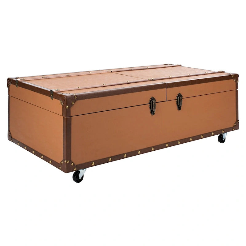 Tavolino da Salotto con Baule a Vapore Retrò con Contenitore e Portabottiglie - 119 cm L x 61 cm P x 38 cm A