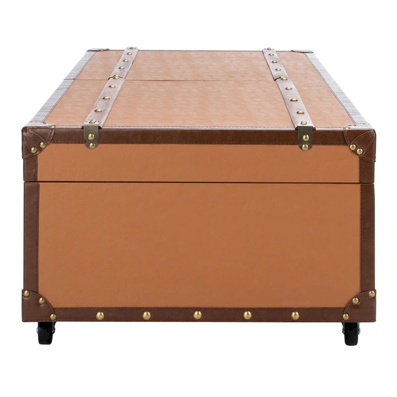 Tavolino da Salotto con Baule a Vapore Retrò con Contenitore e Portabottiglie - 119 cm L x 61 cm P x 38 cm A