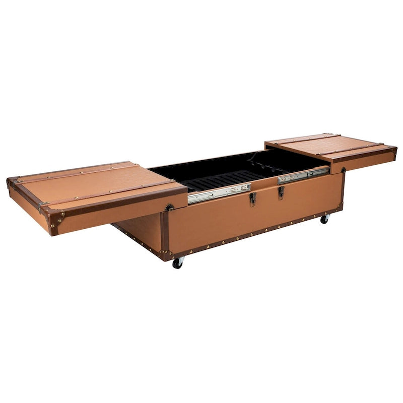 Tavolino da Salotto con Baule a Vapore Retrò con Contenitore e Portabottiglie - 119 cm L x 61 cm P x 38 cm A