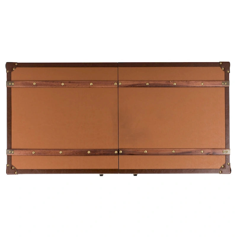 Tavolino da Salotto con Baule a Vapore Retrò con Contenitore e Portabottiglie - 119 cm L x 61 cm P x 38 cm A