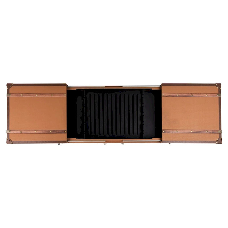 Tavolino da Salotto con Baule a Vapore Retrò con Contenitore e Portabottiglie - 119 cm L x 61 cm P x 38 cm A