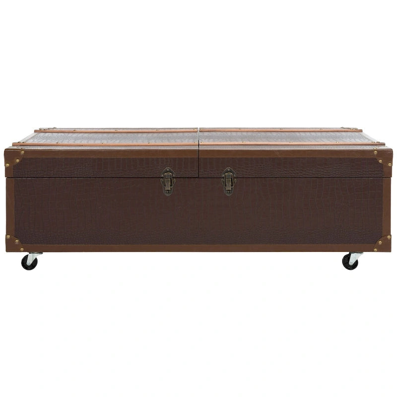 Tavolino da Salotto con Baule a Vapore Retrò con Contenitore e Portabottiglie - 119 cm L x 61 cm P x 38 cm A