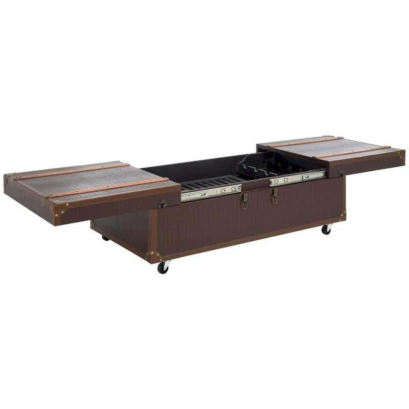 Tavolino da Salotto con Baule a Vapore Retrò con Contenitore e Portabottiglie - 119 cm L x 61 cm P x 38 cm A
