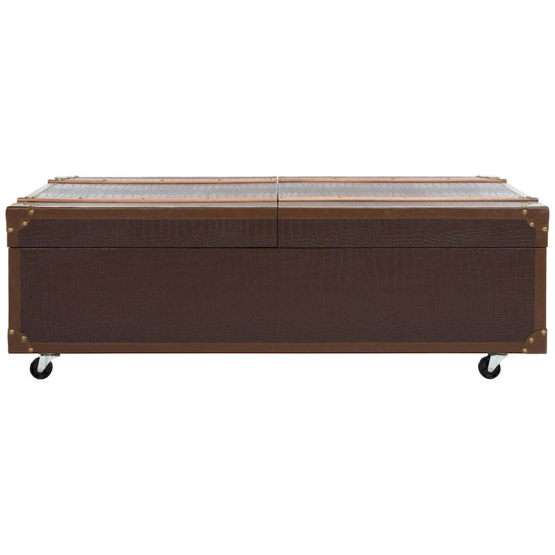 Tavolino da Salotto con Baule a Vapore Retrò con Contenitore e Portabottiglie - 119 cm L x 61 cm P x 38 cm A