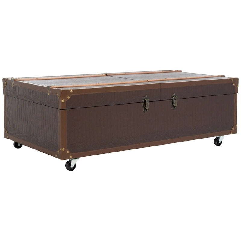 Tavolino da Salotto con Baule a Vapore Retrò con Contenitore e Portabottiglie - 119 cm L x 61 cm P x 38 cm A