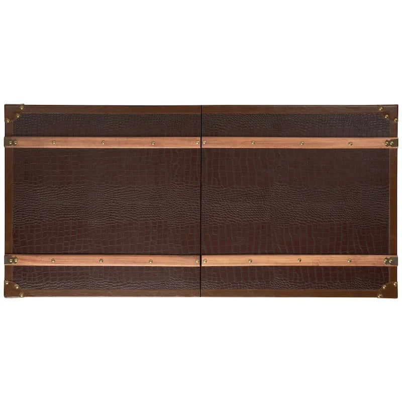 Tavolino da Salotto con Baule a Vapore Retrò con Contenitore e Portabottiglie - 119 cm L x 61 cm P x 38 cm A