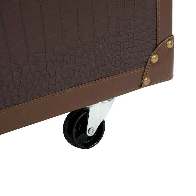 Tavolino da Salotto con Baule a Vapore Retrò con Contenitore e Portabottiglie - 119 cm L x 61 cm P x 38 cm A