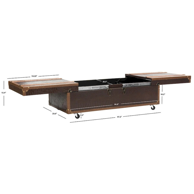 Tavolino da Salotto con Baule a Vapore Retrò con Contenitore e Portabottiglie - 119 cm L x 61 cm P x 38 cm A